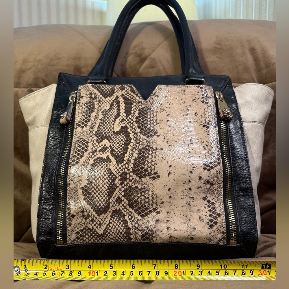 Vince Camuto white black and snakeskin tote
